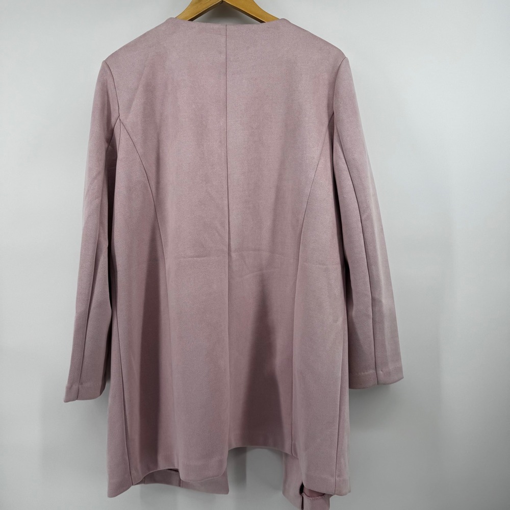 Charlie Paige Women Pink Faux Suede Grommet Open Front Coat Jacket Large - Picture 3 of 10